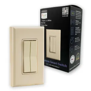 RunLessWire Click for Philips Hue Wireless Battery Free Dimming Smart Switch Friends of Hue Bulb Lighting Control Works with All Home Automation Hubs Through Bridge & App Self Powered - Light Almond