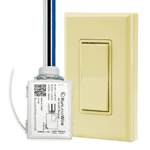 RunLessWire Single Pole Remote Light Switch Kit Wireless Battery-Free Self-Powered Kinetic DIY Wall Switch 150ft RF Range - Basic: 1 On/Off Receiver, 1 Switch - Ivory