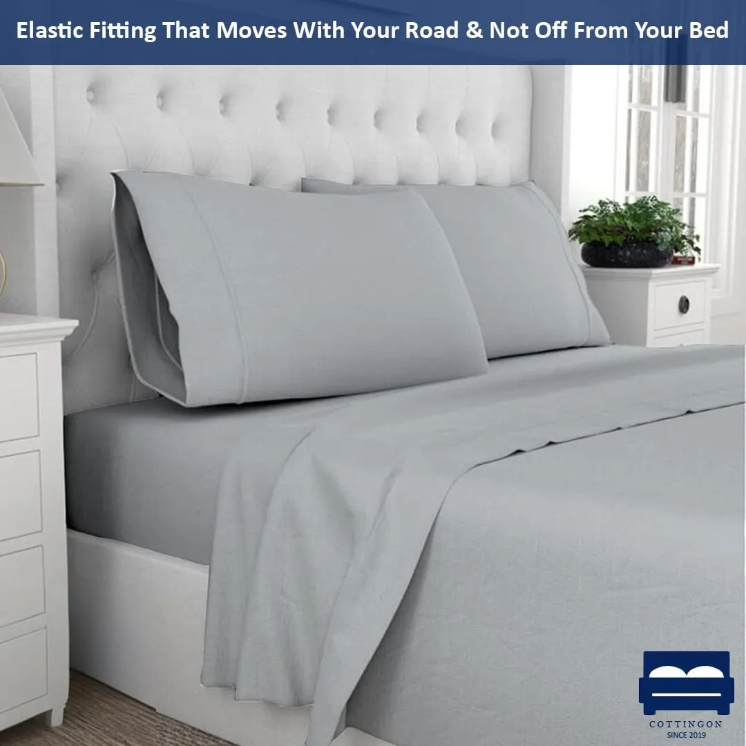 RV King Sheet Set - 4 Piece Cotton Bedding Set, Fits Up to 15" Deep Mattress, RV King 72" x 80", Light Grey Solid