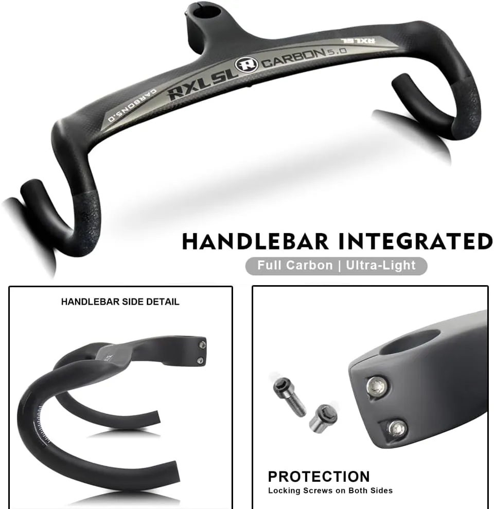 RXL SL carbon fiber road bike bars with integrated stem integrated handlebar carbon road bike handlebars drop handlebar 1-1/8"(28.6mm) 3K Glossy/Matte drop handlebars 400/420/440 90/100/110/120