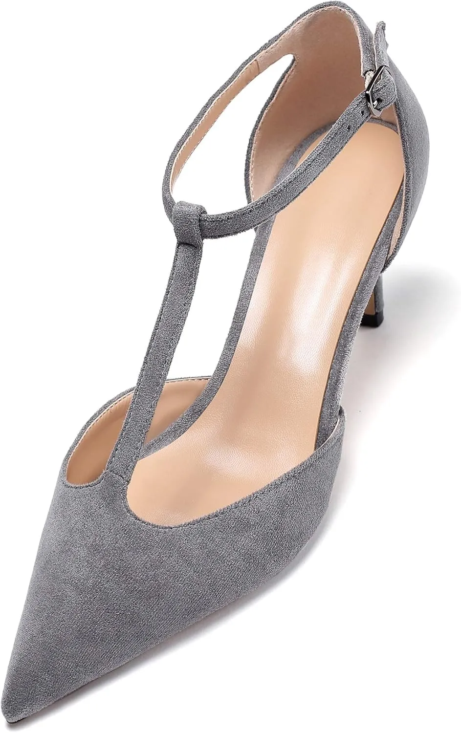 SAMMITOP Women's Kitten Heel Pointed Toe Pumps Ankle Strap Mid Heel T-bar Dress Shoes