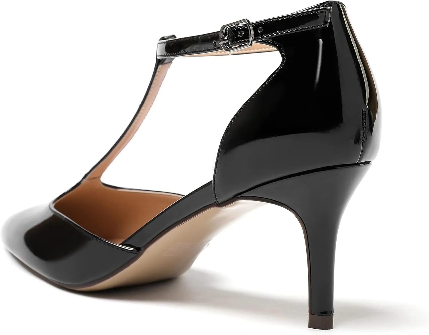 SAMMITOP Women's Kitten Heel Pointed Toe Pumps Ankle Strap Mid Heel T-bar Dress Shoes