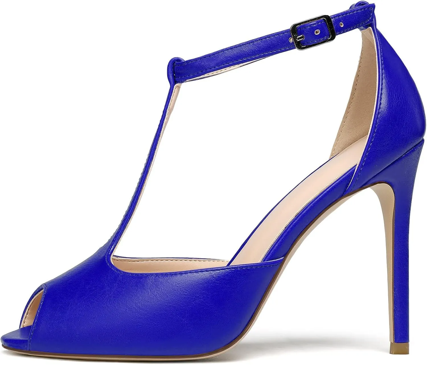 SAMMITOP Women's Peep Toe T-Strap Sandals Ankle Strap Buckle Closure High Heel Dress Shoes