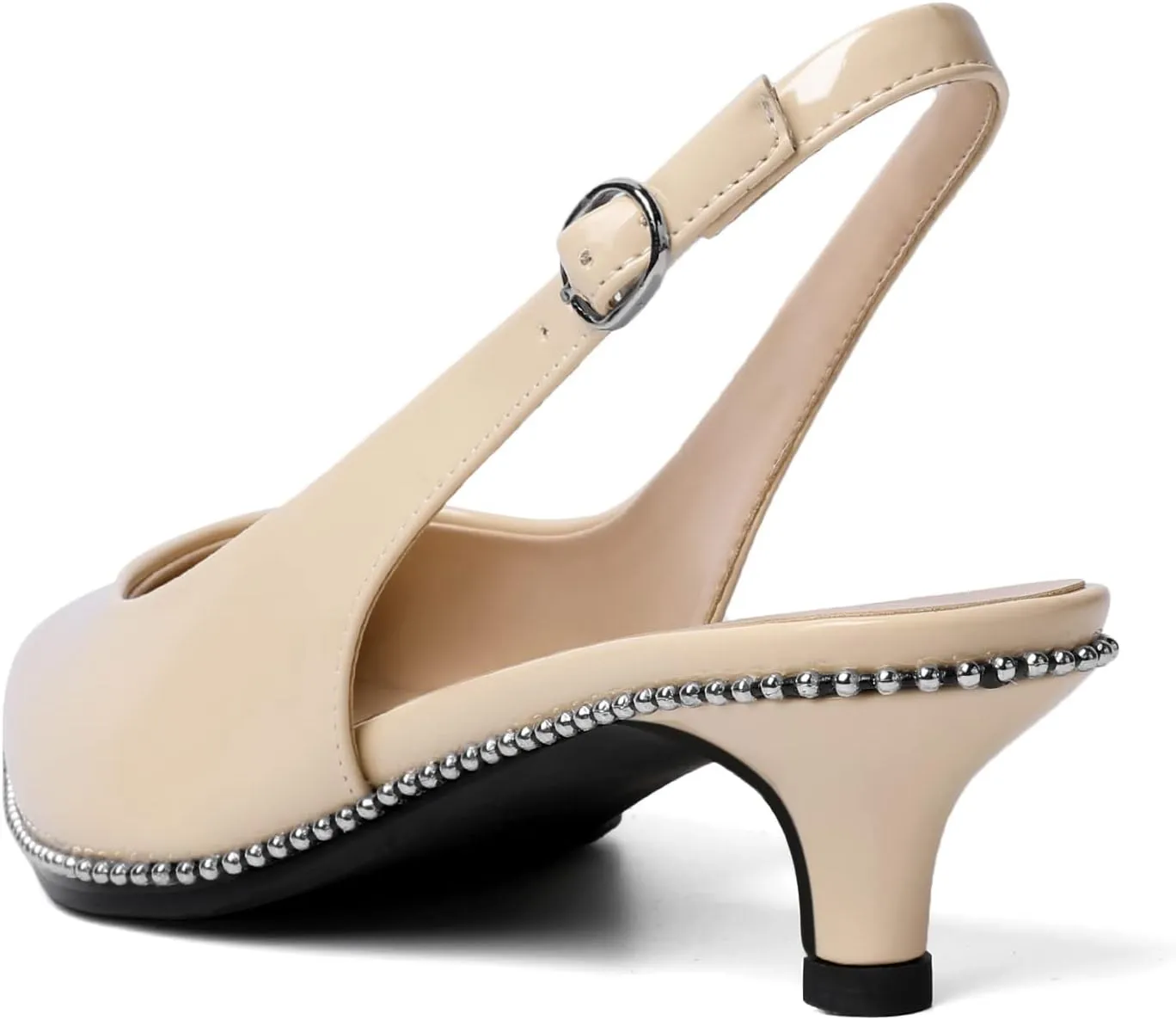 SAMMITOP Women's Slingback Kitten Heels Pointed Toe Low Heel Beaded Pumps with Ankle Strap Wedding Party Dressy Court Patent Shoes