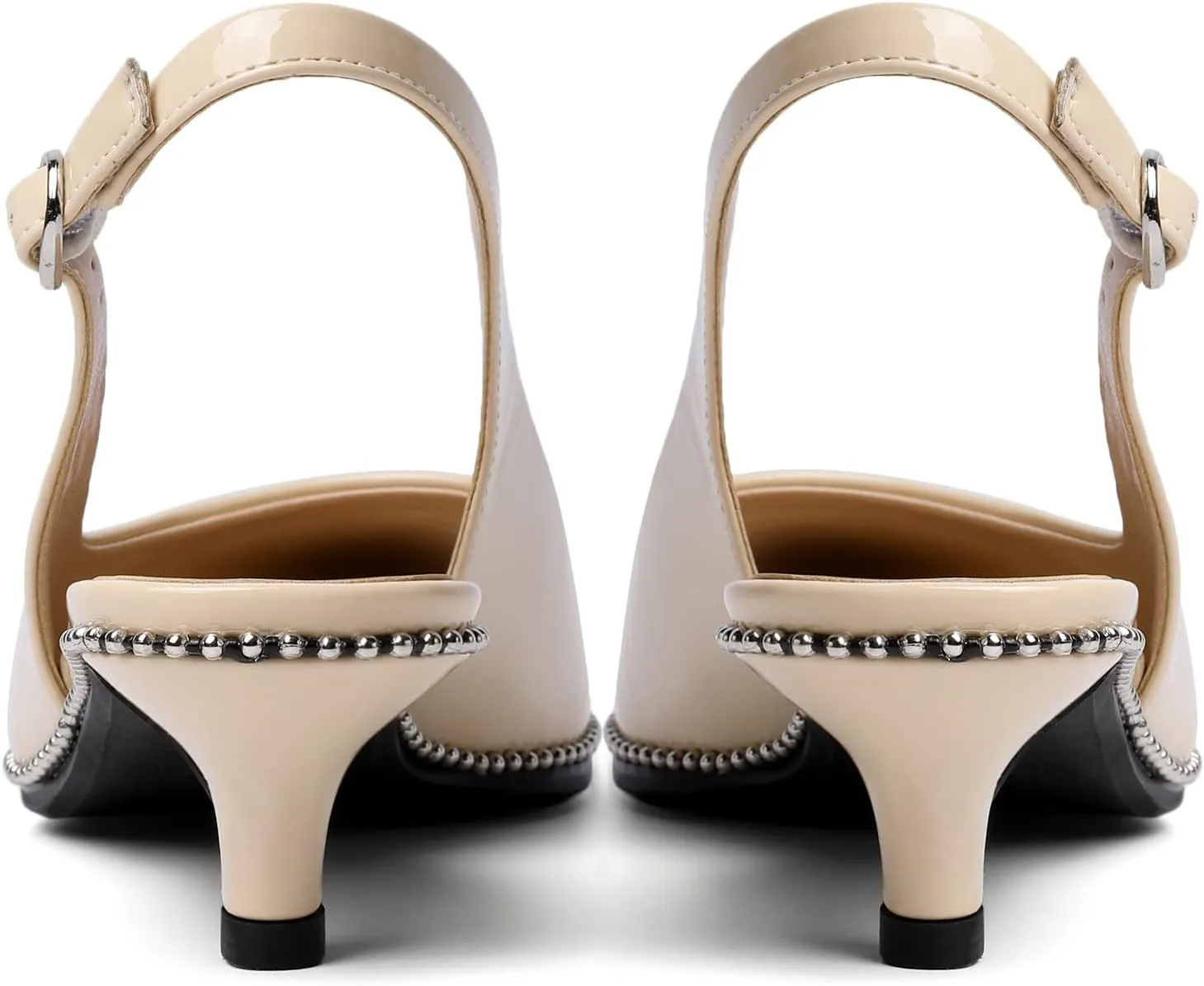 SAMMITOP Women's Slingback Kitten Heels Pointed Toe Low Heel Beaded Pumps with Ankle Strap Wedding Party Dressy Court Patent Shoes