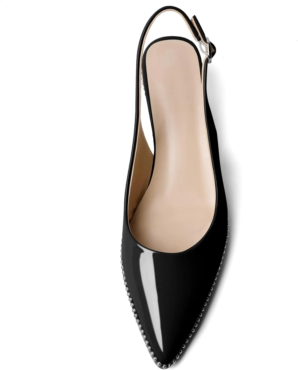 SAMMITOP Women's Slingback Kitten Heels Pointed Toe Low Heel Beaded Pumps with Ankle Strap Wedding Party Dressy Court Patent Shoes