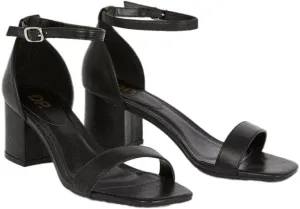 Sammy Buckle Strap Square Heel Low Heels Shoes for Women, Black/White, 7