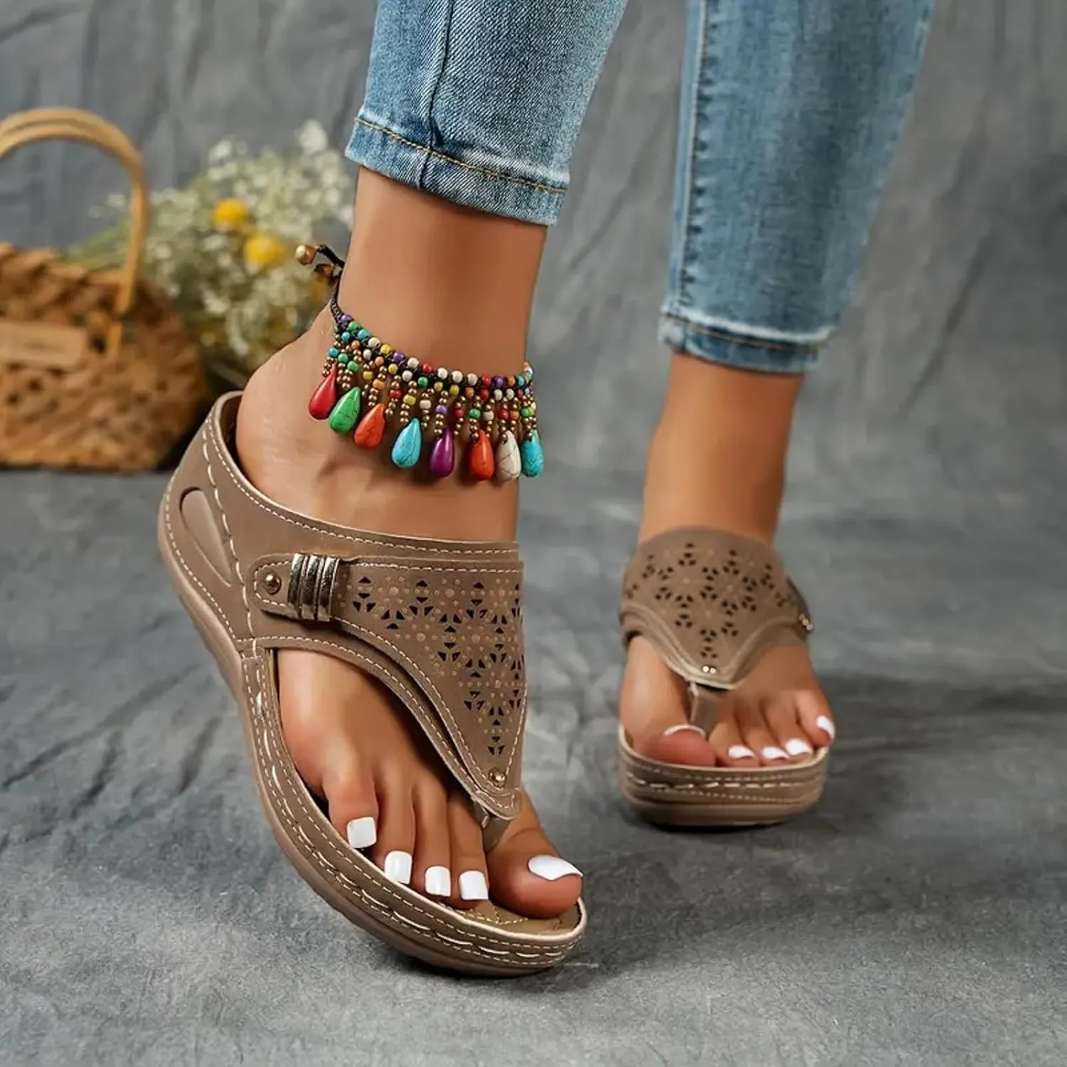 Sandals for Women 2025 Arch Support Wedge Flip Flops Dressy Casual Leopard Wedges for Women Orthopedic Wedge Summer Shoes