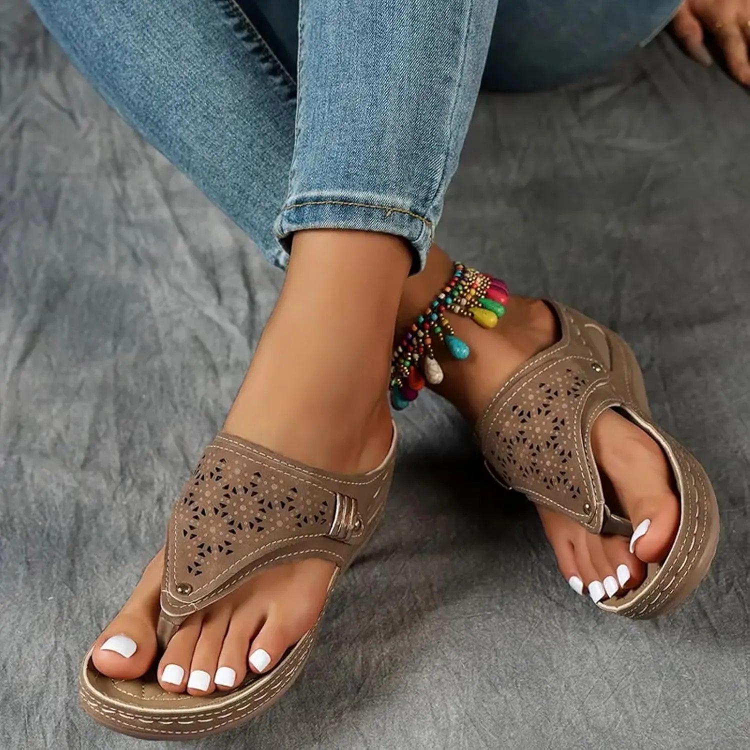 Sandals for Women 2025 Arch Support Wedge Flip Flops Dressy Casual Leopard Wedges for Women Orthopedic Wedge Summer Shoes
