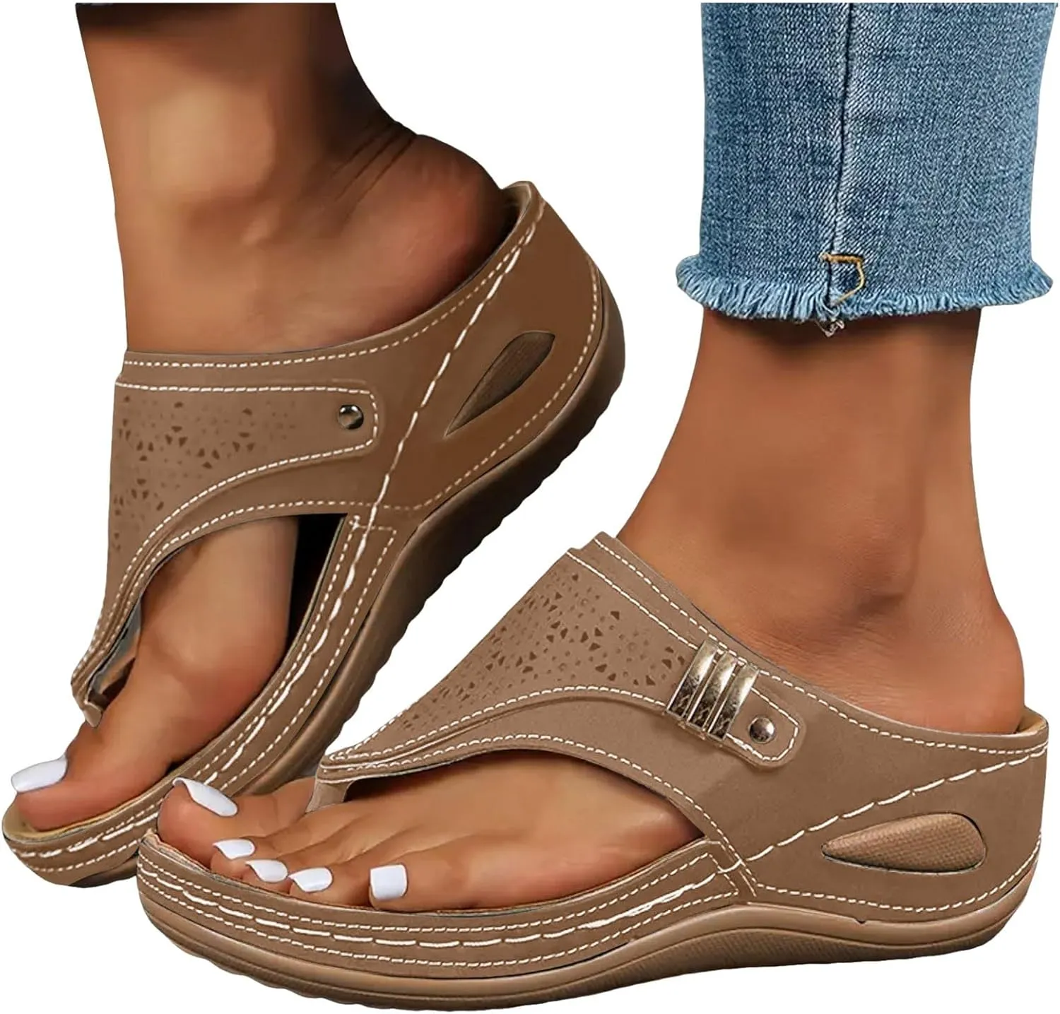 Sandals for Women 2025 Arch Support Wedge Flip Flops Dressy Casual Leopard Wedges for Women Orthopedic Wedge Summer Shoes