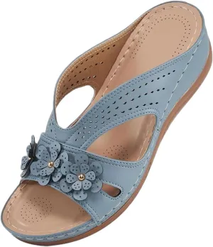 Sandals for Women Wedge Shoes Slip On Dressy Summer Comfortable Slides Arch Support with Flowers Sandal Casual Comfort Lightweight Cross Strap Sandals-Shock Platform Fishmouth Slippers