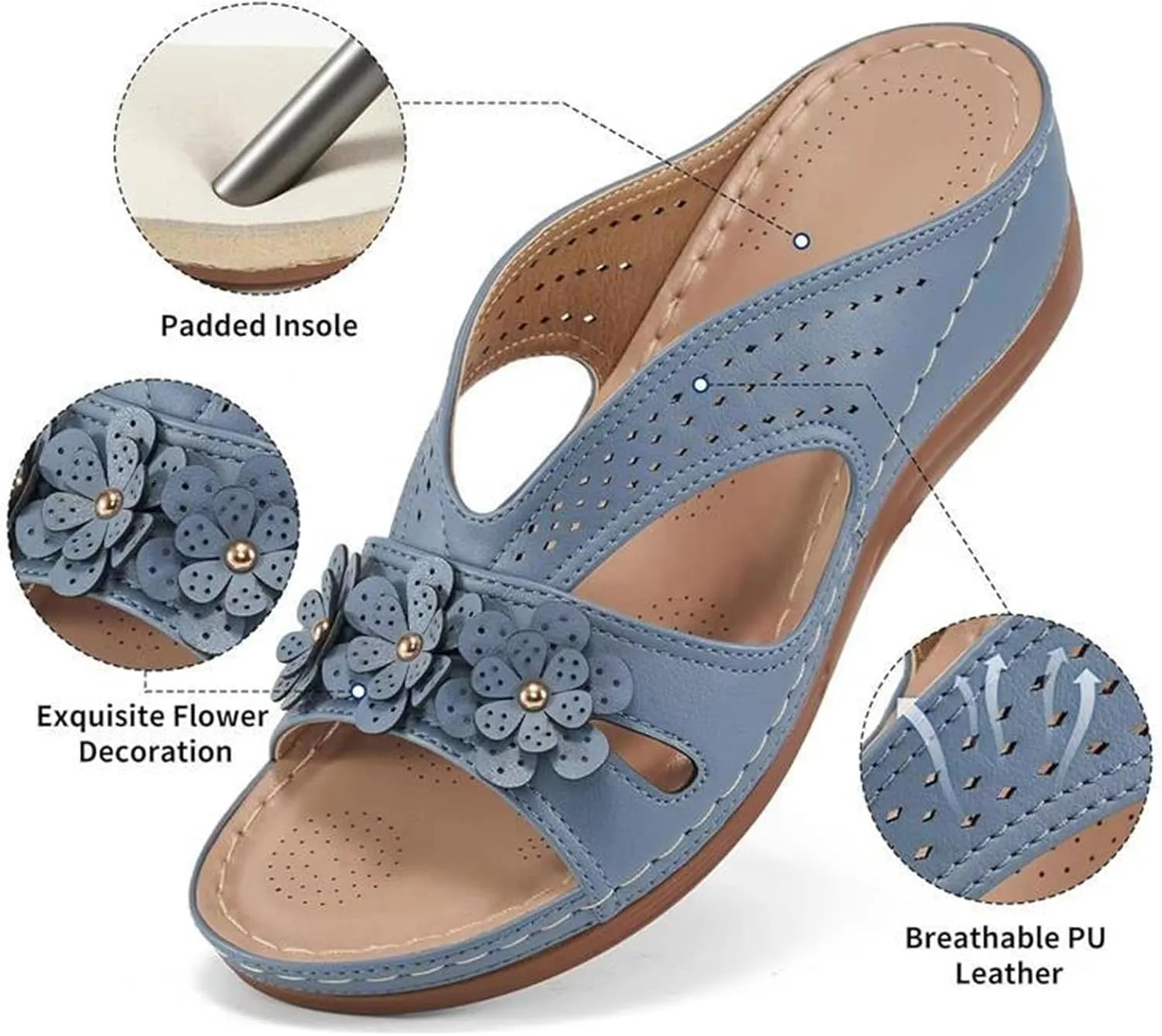 Sandals for Women Wedge Shoes Slip On Dressy Summer Comfortable Slides Arch Support with Flowers Sandal Casual Comfort Lightweight Cross Strap Sandals-Shock Platform Fishmouth Slippers