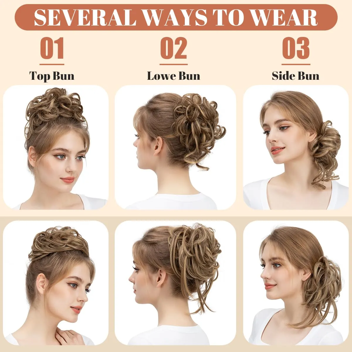 SARLA 2PCS Messy Bun Hair Pieces for Women Wavy Curly Synthetic Hairpieces for Updos with Tendrils Fake Scrunchies Ponytail Extension Bernstein Multi