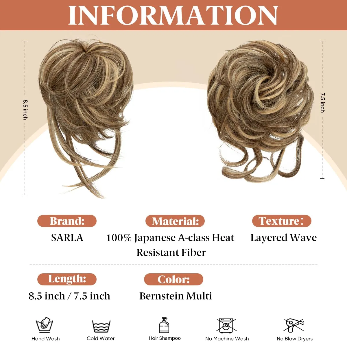 SARLA 2PCS Messy Bun Hair Pieces for Women Wavy Curly Synthetic Hairpieces for Updos with Tendrils Fake Scrunchies Ponytail Extension Bernstein Multi