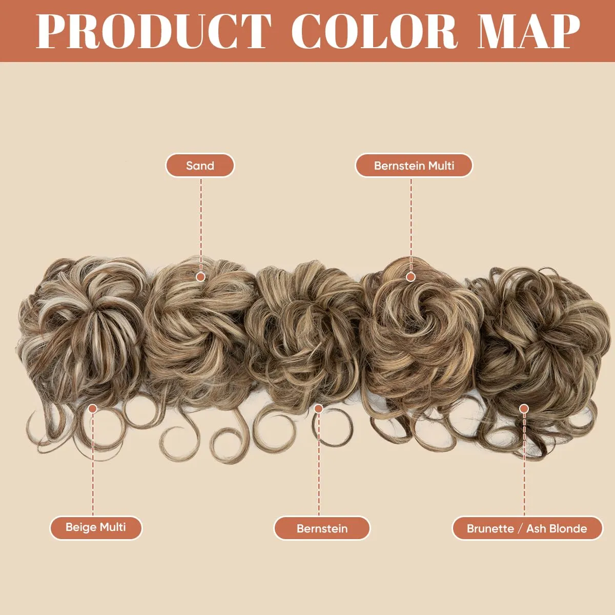 SARLA 2PCS Messy Bun Hair Pieces for Women Wavy Curly Synthetic Hairpieces for Updos with Tendrils Fake Scrunchies Ponytail Extension Bernstein Multi