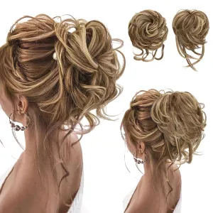 SARLA 2PCS Messy Bun Hair Pieces for Women Wavy Curly Synthetic Hairpieces for Updos with Tendrils Fake Scrunchies Ponytail Extension Bernstein Multi