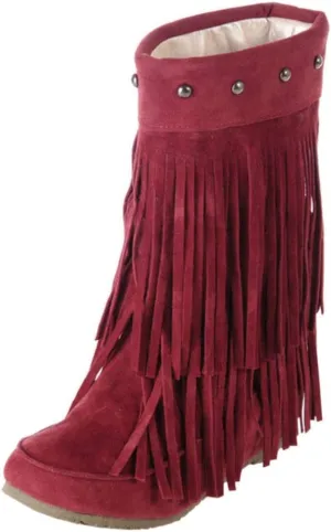 Scaoruki Classic Fringe Mid Women Boots Pull On Flat Winter Shoes