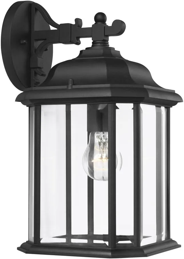 Sea Gull Lighting 84031-12 Kent One-Light Outdoor Wall Lantern with Clear Beveled Glass Panels, Black Finish