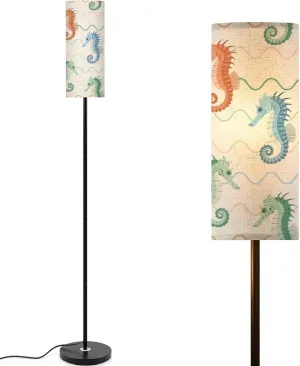 Seamless Pattern Cartoon Doodle Seahorse sea Animal Flat Style Modern Floor Lamp Minimalist Standing Lamps for Living Room LED Corner Lamp Remote Control Metal Pole Lamp for Bedroom, Reading