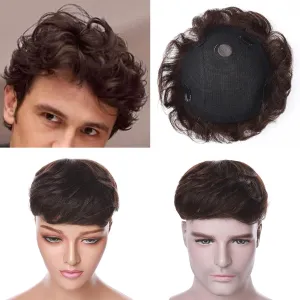 SEGO Men's Toupee Human Hair Topper for Women With Short Hair 150% Density 16x19cm Mono Base 100% Human Hair 4 Inch Short Curly Hairpiece Replacement Wig -Medium Brown