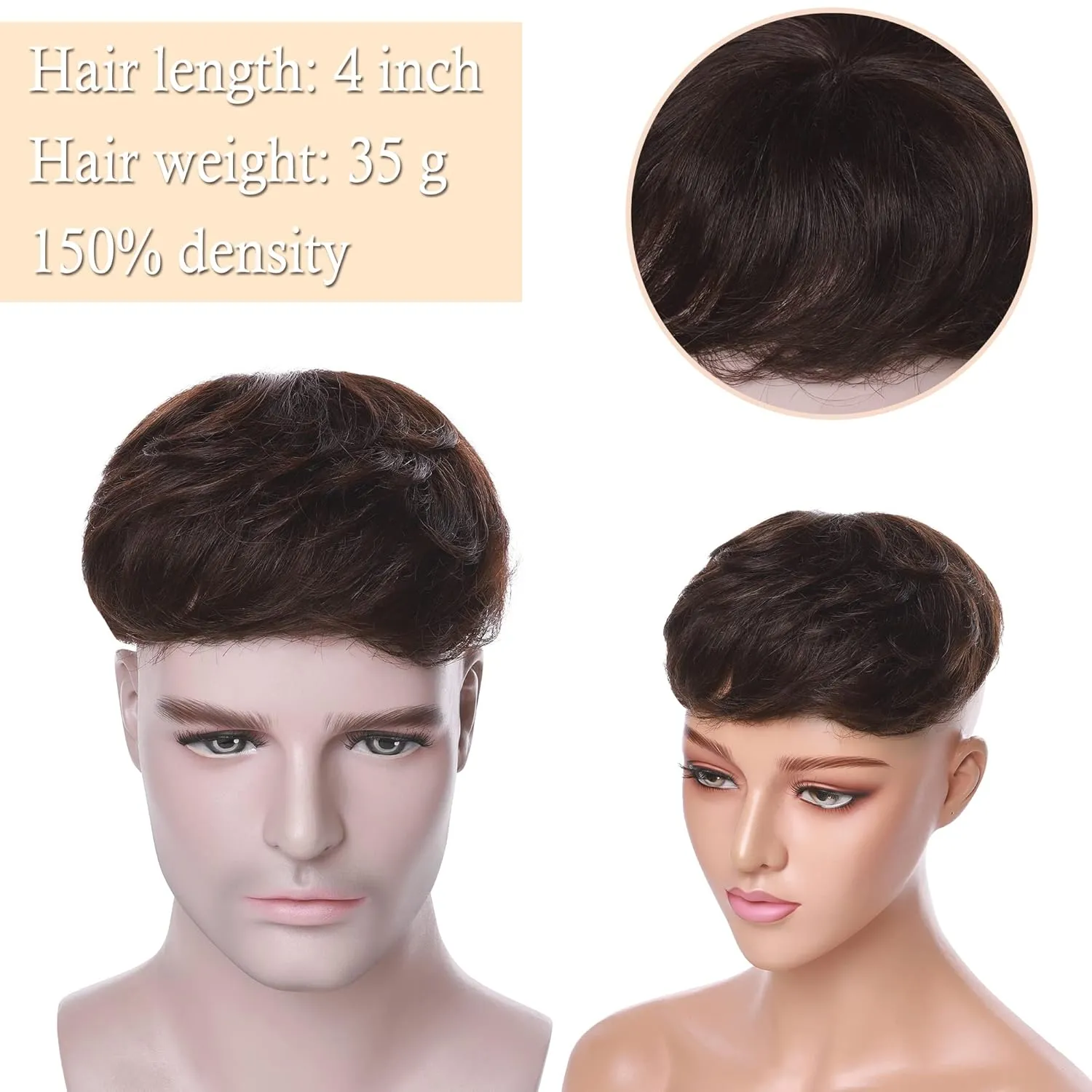 SEGO Men's Toupee Human Hair Topper for Women With Short Hair 150% Density 16x19cm Mono Base 100% Human Hair 4 Inch Short Curly Hairpiece Replacement Wig -Medium Brown
