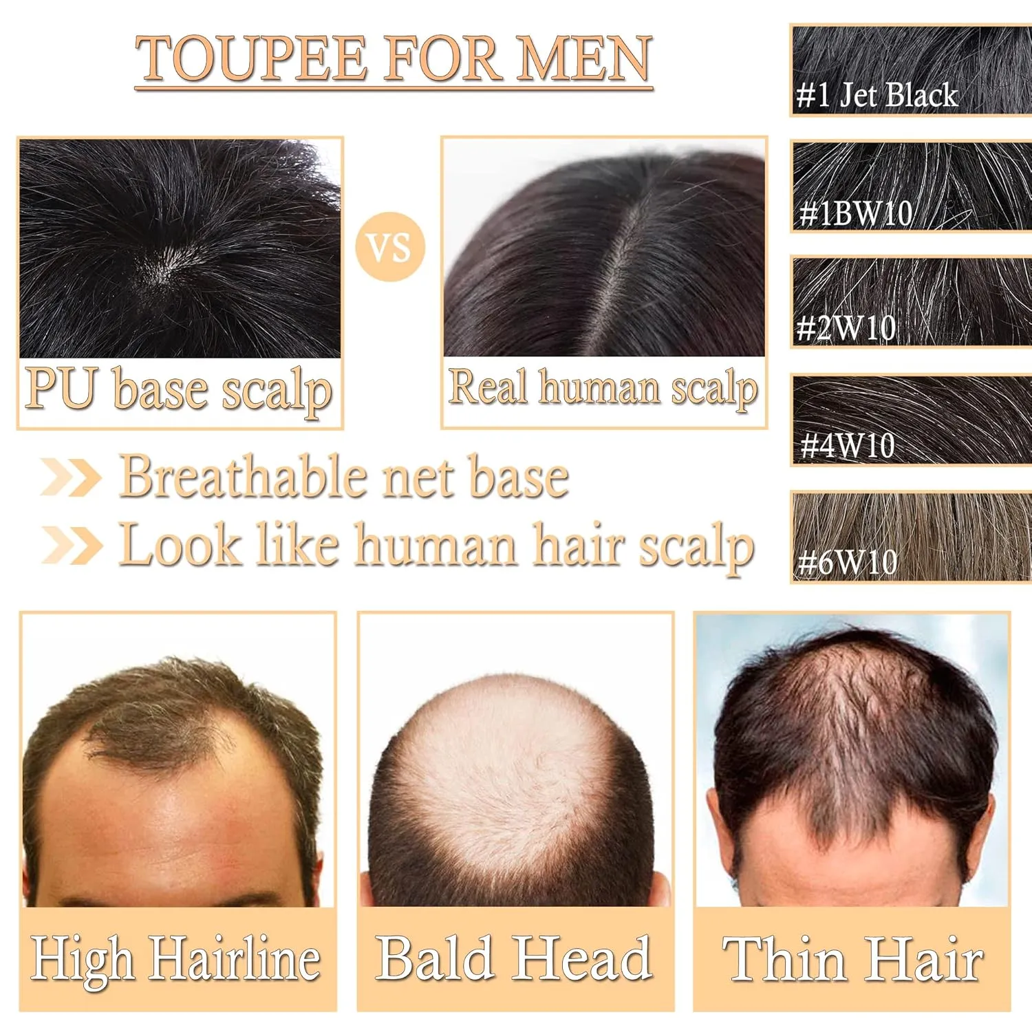 SEGO Men's Toupee Human Hair Topper for Women With Short Hair 150% Density 16x19cm Mono Base 100% Human Hair 4 Inch Short Curly Hairpiece Replacement Wig -Medium Brown