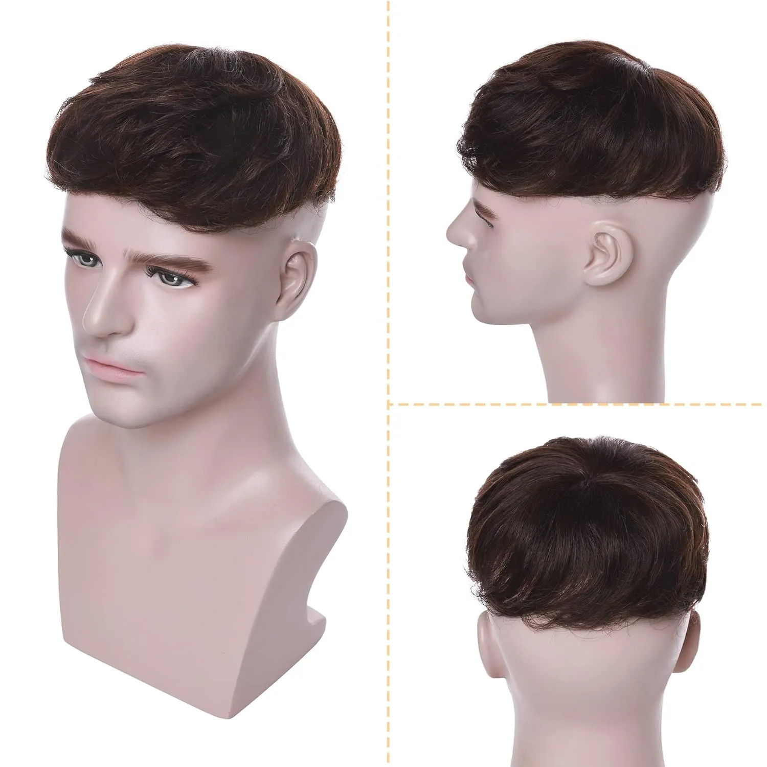 SEGO Men's Toupee Human Hair Topper for Women With Short Hair 150% Density 16x19cm Mono Base 100% Human Hair 4 Inch Short Curly Hairpiece Replacement Wig -Medium Brown
