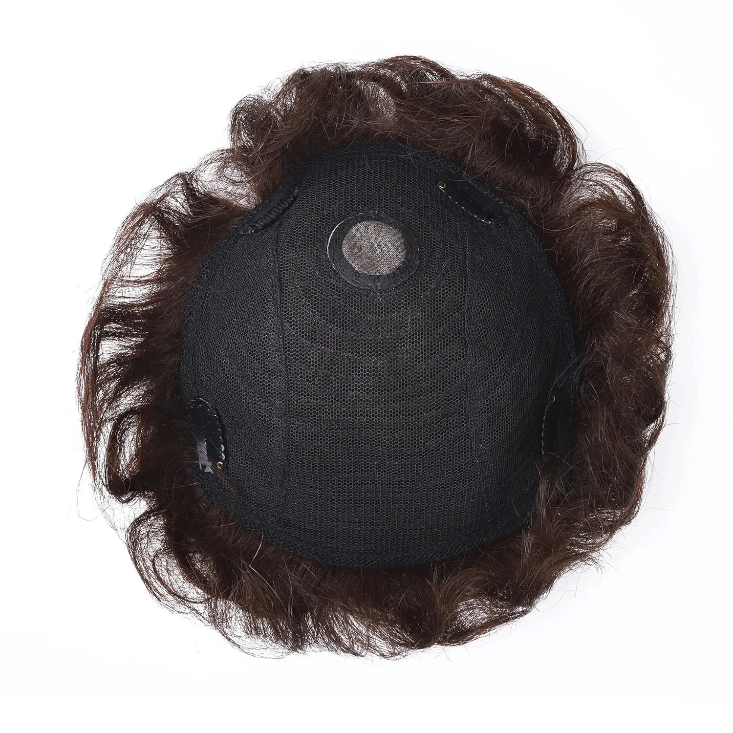 SEGO Men's Toupee Human Hair Topper for Women With Short Hair 150% Density 16x19cm Mono Base 100% Human Hair 4 Inch Short Curly Hairpiece Replacement Wig -Medium Brown