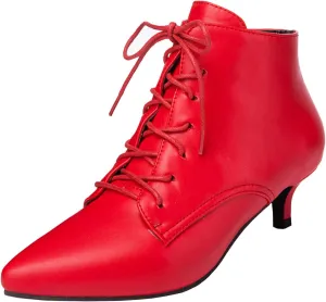 SEIFIN Kitten Heel Ankle Booties for Women Lace Up Pointed Toe Low Heels Short Boots
