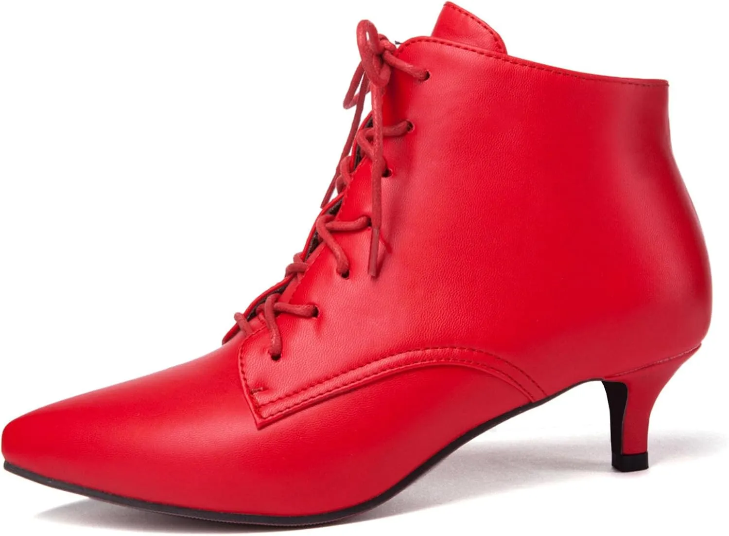 SEIFIN Kitten Heel Ankle Booties for Women Lace Up Pointed Toe Low Heels Short Boots