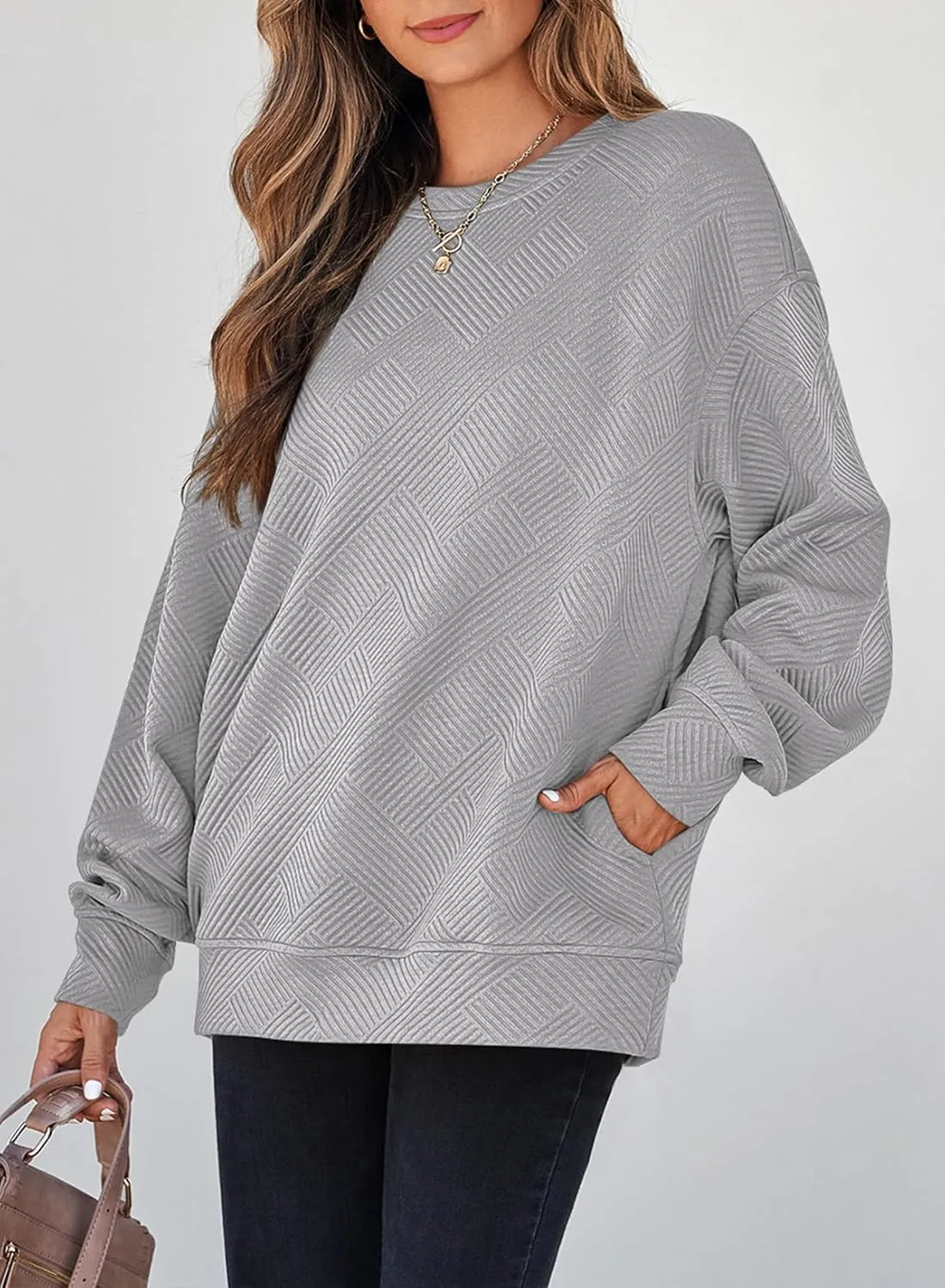 SHEWIN Womens Oversized Sweatshirt Fall Fashion 2024 Long Sleeve Tops Casual Crewneck Sweatshirts with Pockets