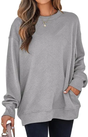 SHEWIN Womens Oversized Sweatshirt Fall Fashion 2024 Long Sleeve Tops Casual Crewneck Sweatshirts with Pockets