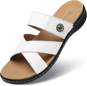 SHIBEVER Women Slides Summer Sandals: Arch Support, Comfort Walking, Adjustable Strap, Open Toe Flat Sandals Size 5-11