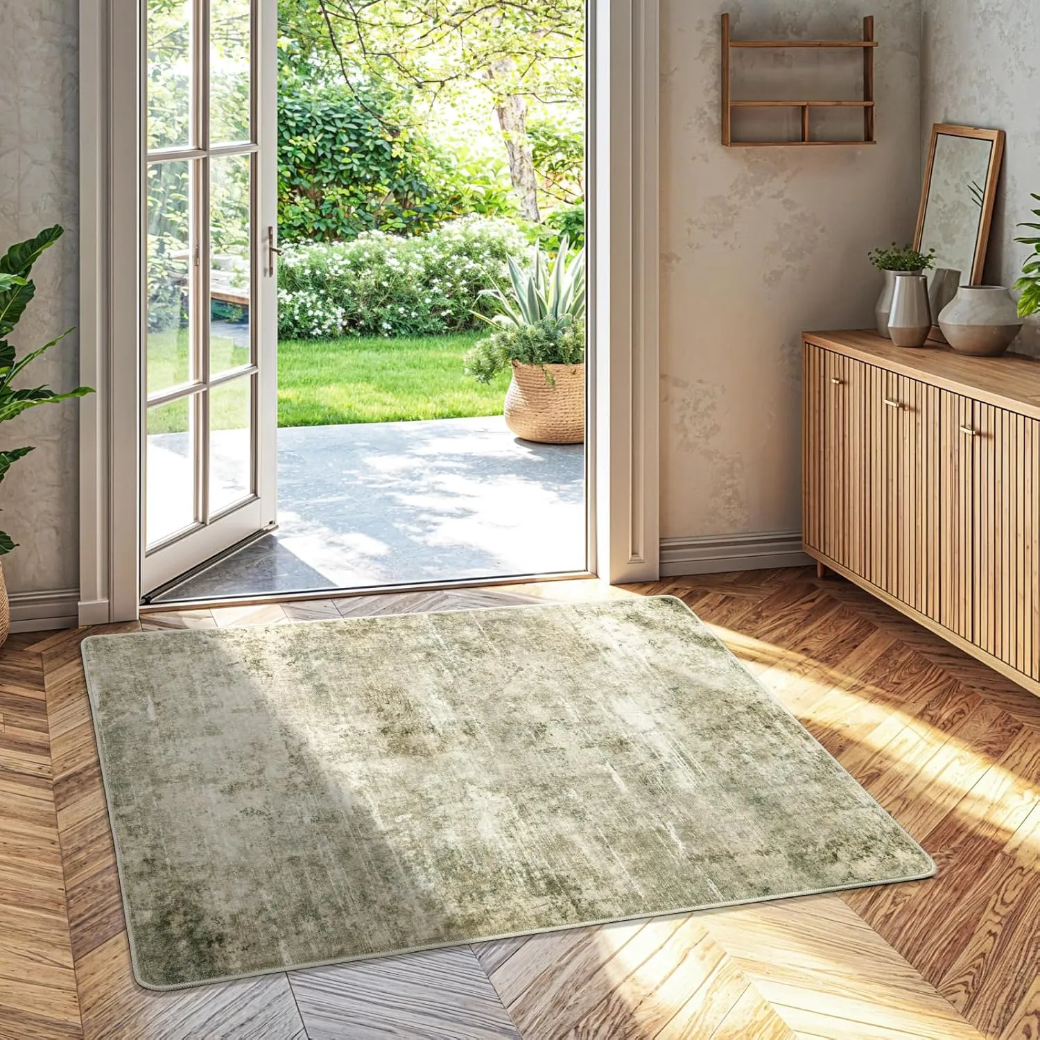 Shilucheng Entryway Rug 2x3 Washable Area Rug with Non-Slip Backing,Soft Low Pile Carpet for Bedroom Kitchen Bathroom Indoor Door Mat, Small Modern Neutral Abstract Rug (Brown/Golden)