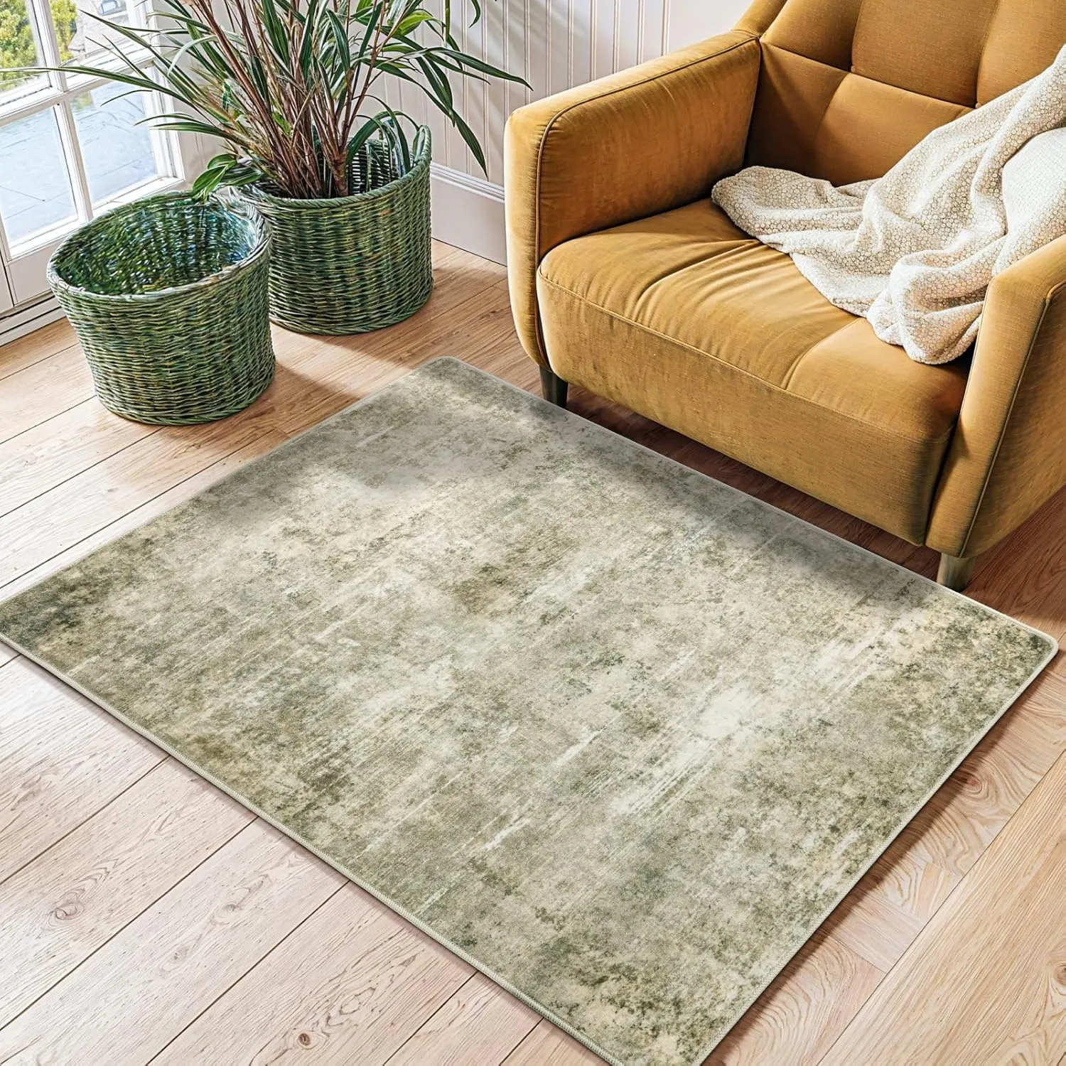 Shilucheng Entryway Rug 2x3 Washable Area Rug with Non-Slip Backing,Soft Low Pile Carpet for Bedroom Kitchen Bathroom Indoor Door Mat, Small Modern Neutral Abstract Rug (Brown/Golden)