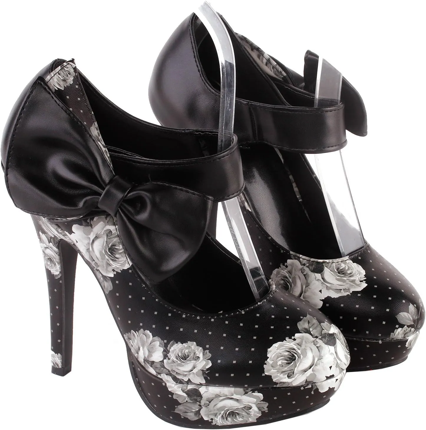 SHOW STORY Sexy Ladies Bow Ankle Strap Stiletto Platform Pumps Shoes,LF30412