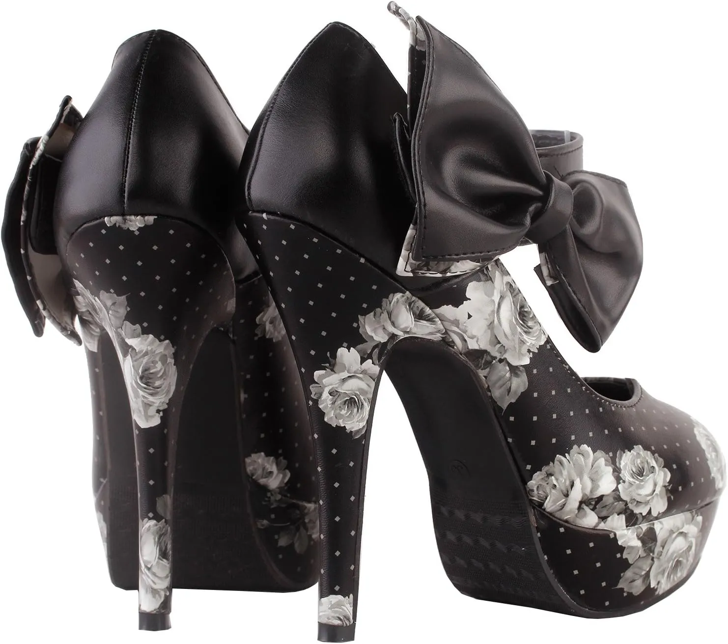 SHOW STORY Sexy Ladies Bow Ankle Strap Stiletto Platform Pumps Shoes,LF30412