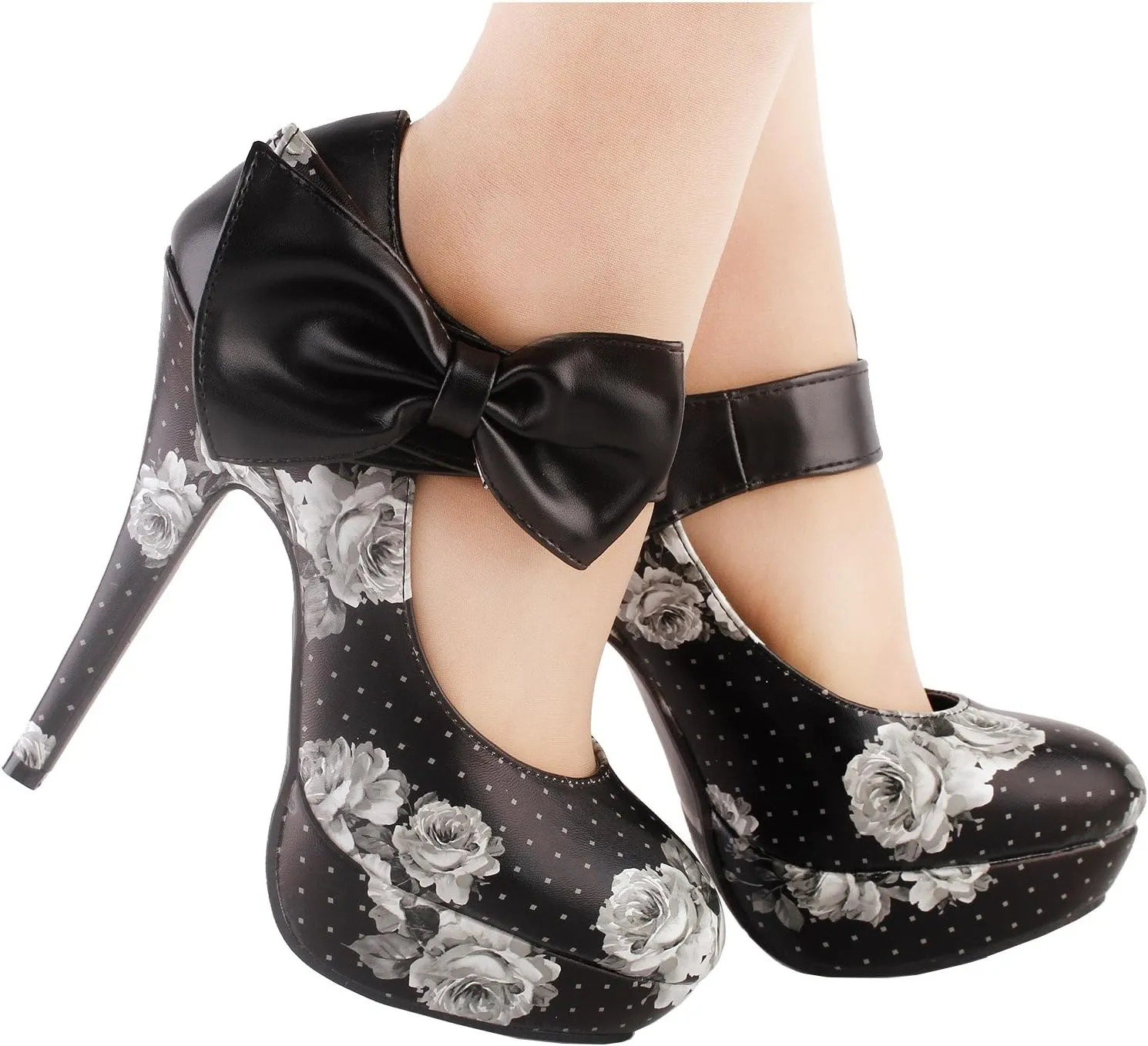 SHOW STORY Sexy Ladies Bow Ankle Strap Stiletto Platform Pumps Shoes,LF30412