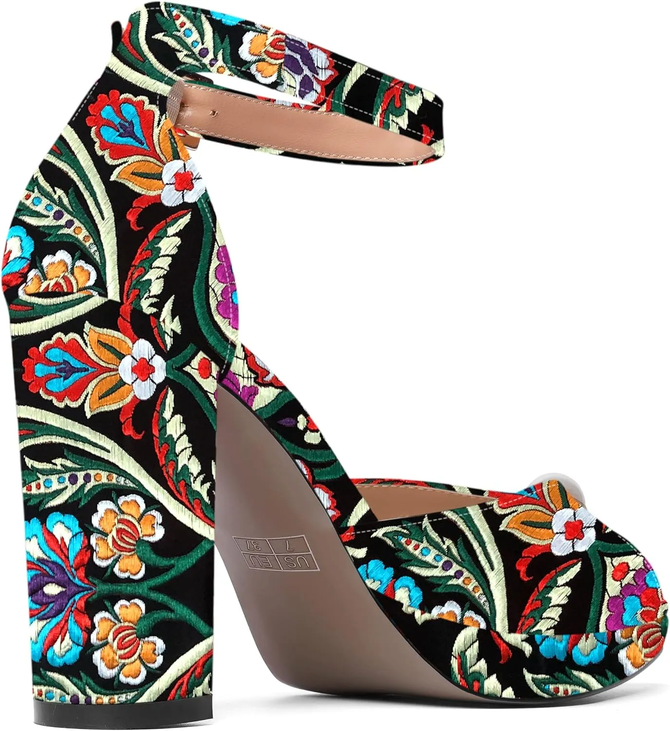 SHOWFOREST Womens Dating Peep Toe Platform Dress Patent Buckle Adjustable Strap Block High Heel Pumps Shoes 4 Inch