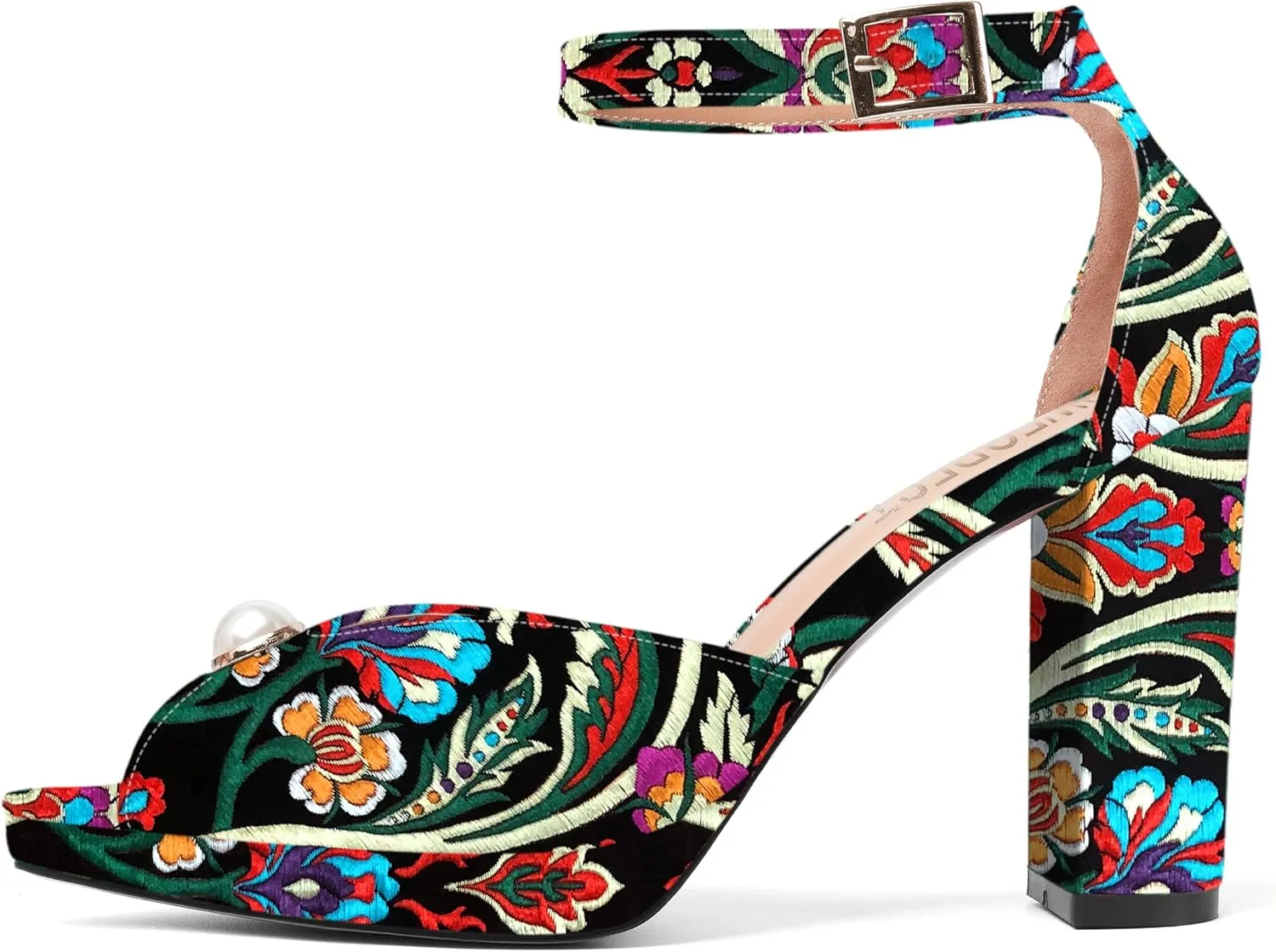 SHOWFOREST Womens Dating Peep Toe Platform Dress Patent Buckle Adjustable Strap Block High Heel Pumps Shoes 4 Inch