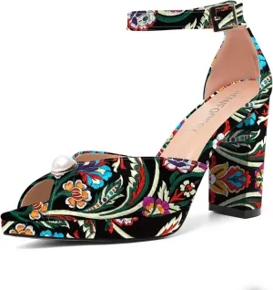 SHOWFOREST Womens Dating Peep Toe Platform Dress Patent Buckle Adjustable Strap Block High Heel Pumps Shoes 4 Inch