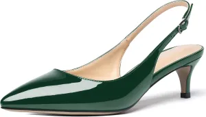 SHOWFOREST Women's Sexy Patent Dating Slingback Pointed Toe Slip On Kitten Low Heel Pumps Shoes 2 Inch