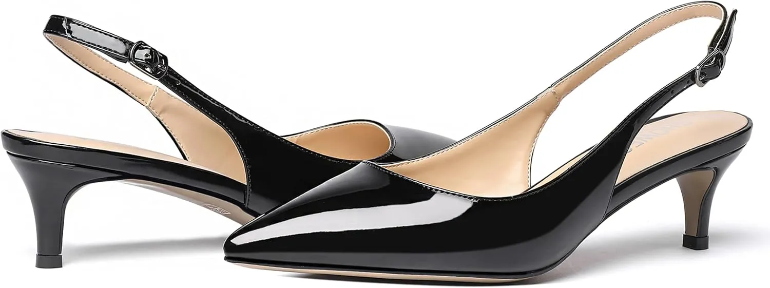SHOWFOREST Women's Sexy Patent Dating Slingback Pointed Toe Slip On Kitten Low Heel Pumps Shoes 2 Inch