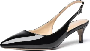 SHOWFOREST Women's Sexy Patent Dating Slingback Pointed Toe Slip On Kitten Low Heel Pumps Shoes 2 Inch