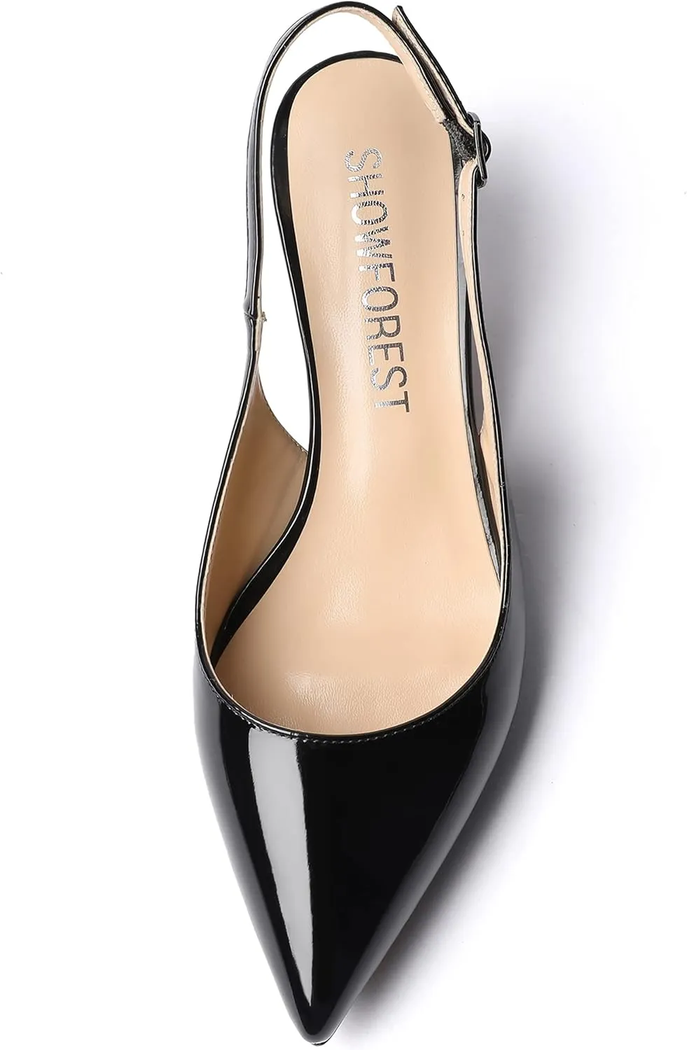 SHOWFOREST Women's Sexy Patent Dating Slingback Pointed Toe Slip On Kitten Low Heel Pumps Shoes 2 Inch