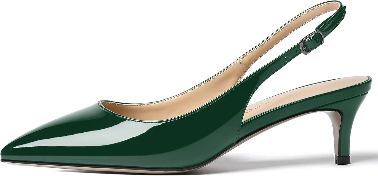 SHOWFOREST Women's Sexy Patent Dating Slingback Pointed Toe Slip On Kitten Low Heel Pumps Shoes 2 Inch
