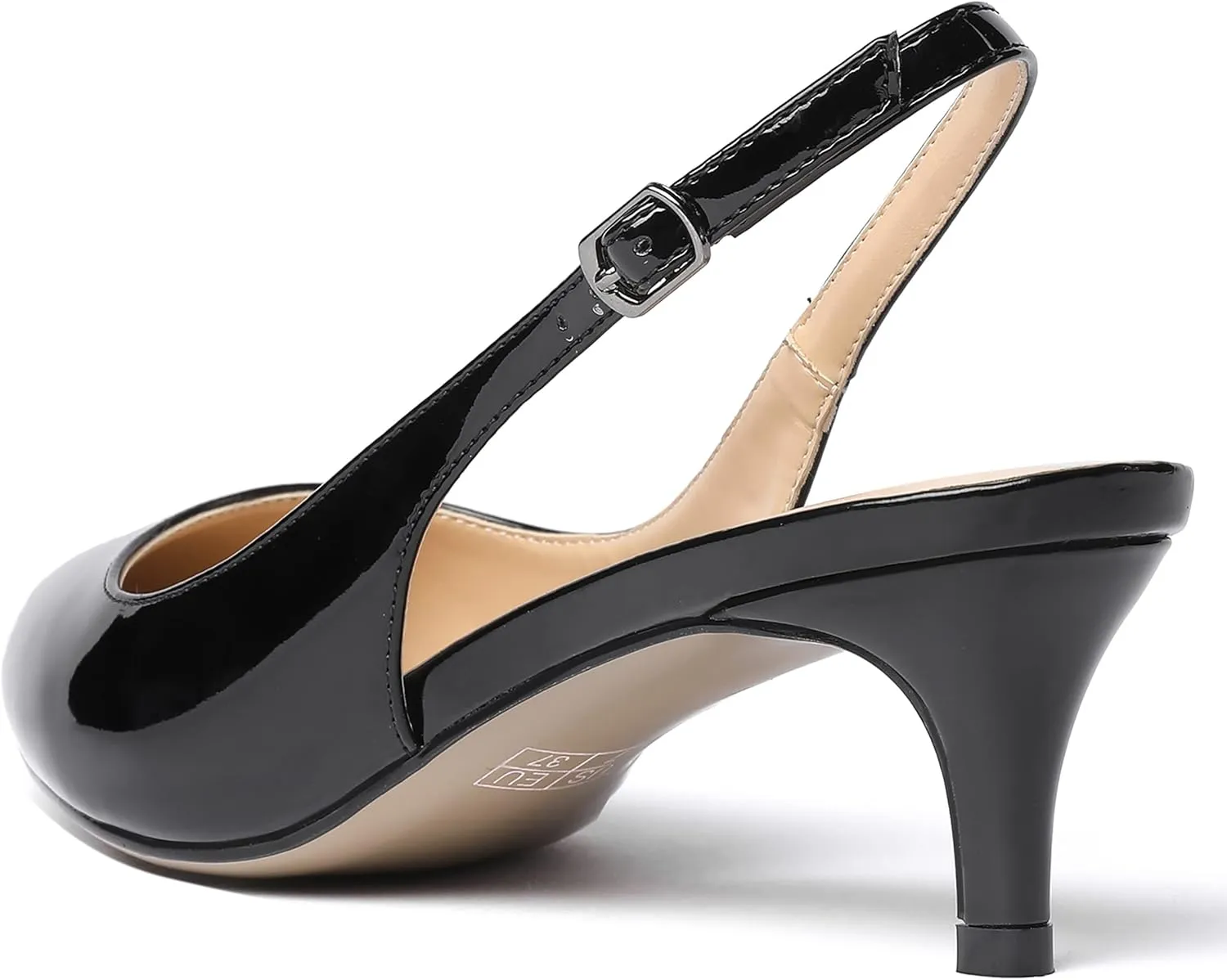 SHOWFOREST Women's Sexy Patent Dating Slingback Pointed Toe Slip On Kitten Low Heel Pumps Shoes 2 Inch