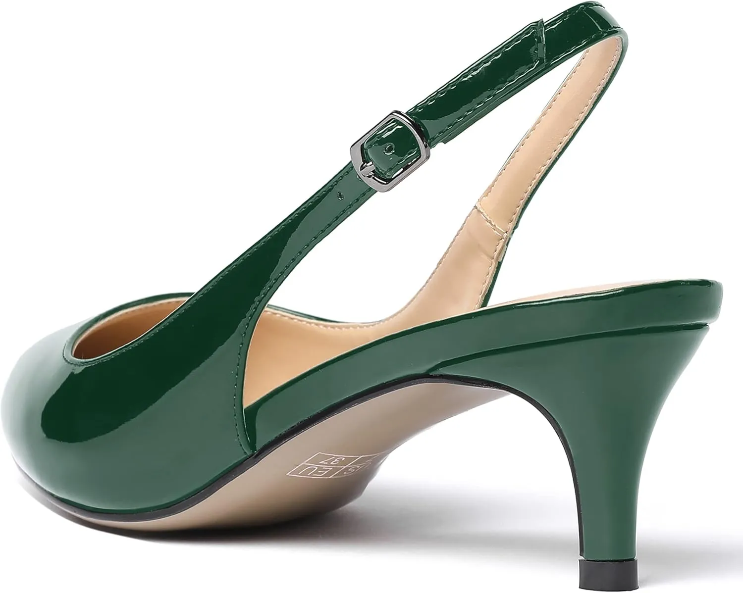SHOWFOREST Women's Sexy Patent Dating Slingback Pointed Toe Slip On Kitten Low Heel Pumps Shoes 2 Inch