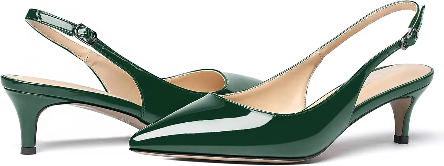 SHOWFOREST Women's Sexy Patent Dating Slingback Pointed Toe Slip On Kitten Low Heel Pumps Shoes 2 Inch