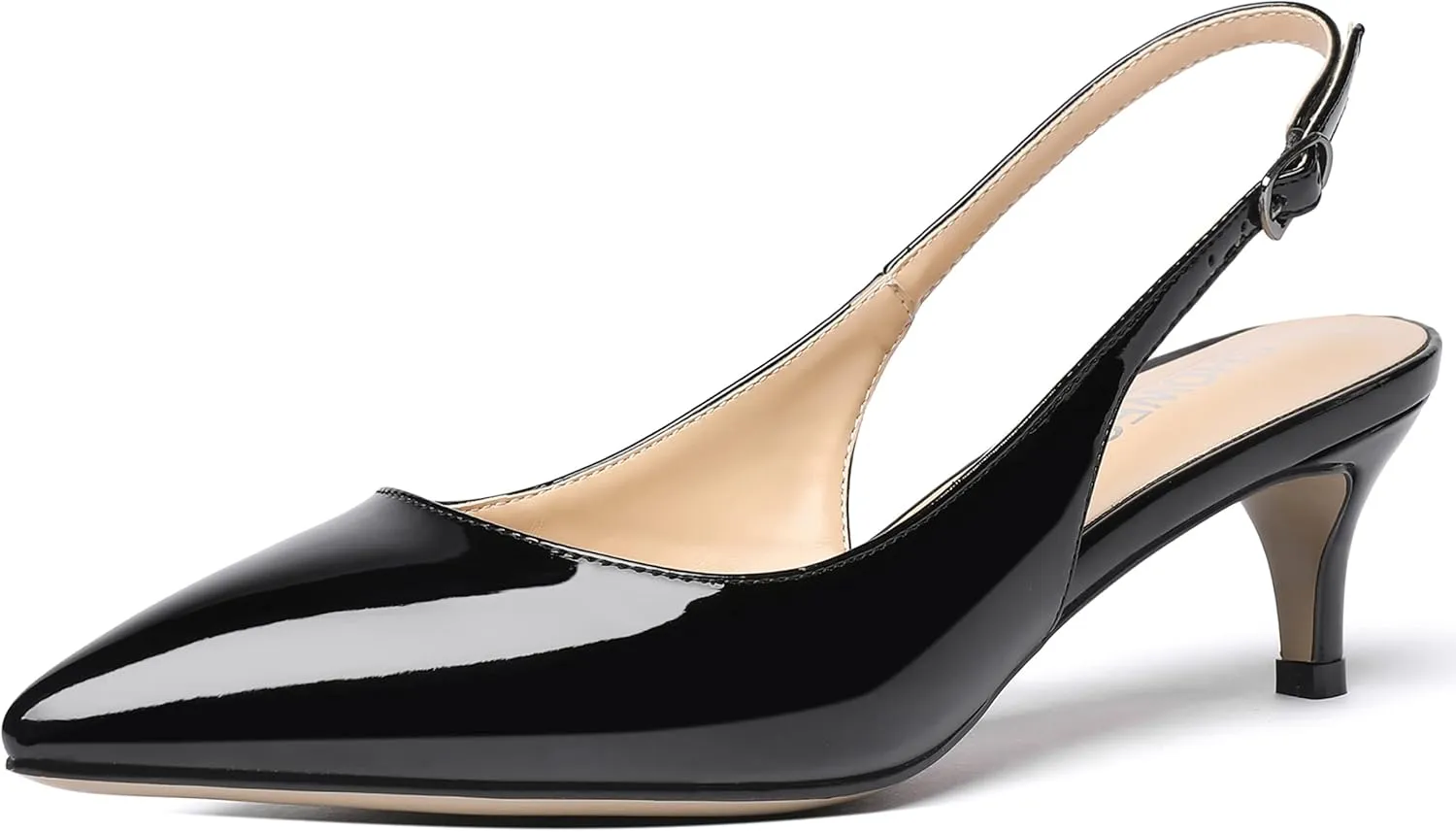 SHOWFOREST Women's Sexy Patent Dating Slingback Pointed Toe Slip On Kitten Low Heel Pumps Shoes 2 Inch